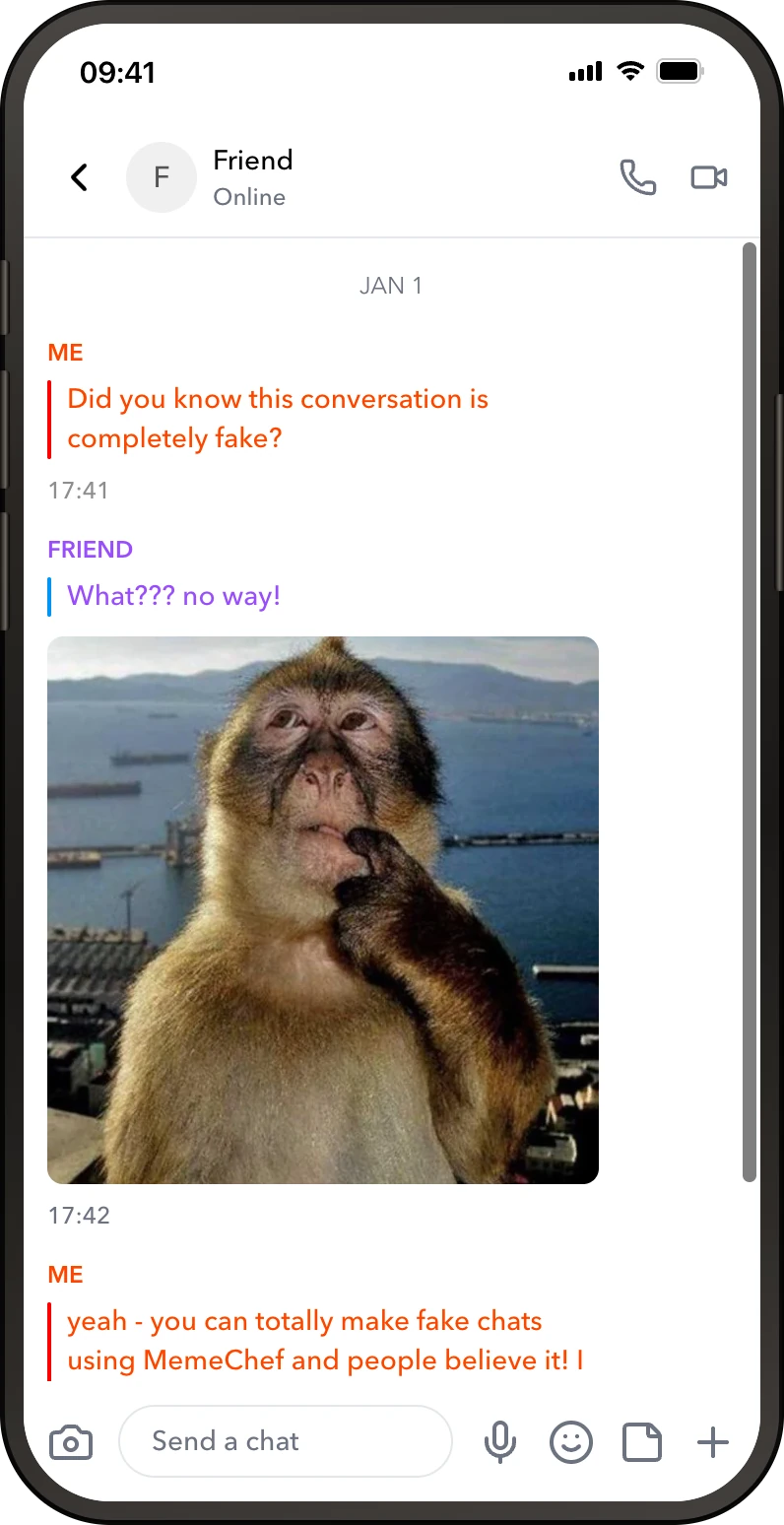 Snapchat fake chat screenshot preview made in MemeChef
