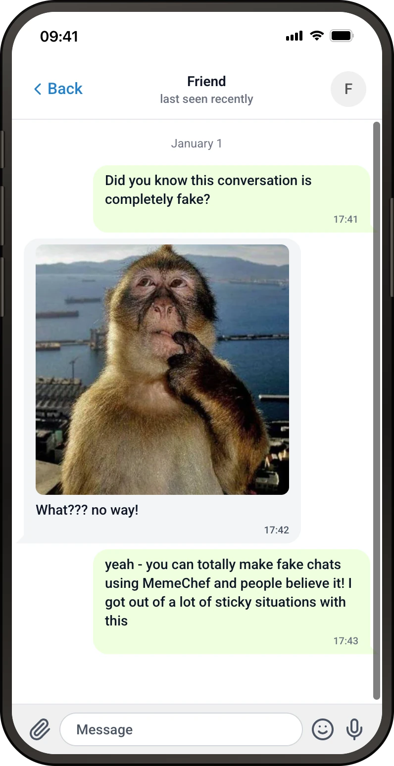 Telegram fake chat screenshot preview made in MemeChef