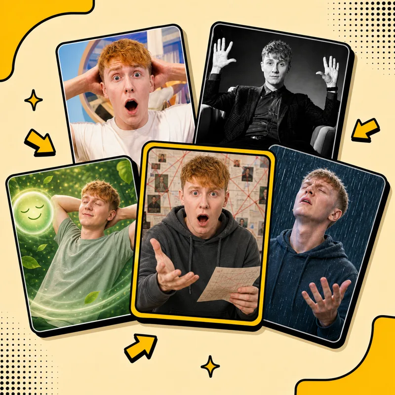 A fanned-out stack of meme recipe cards, each starring the same person in a different scene
